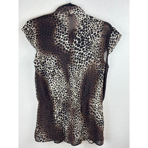 Isabella Rodriguez Leopard Sheer Sleeveless Ruffled Blouse Size Large - Picture 7 of 9